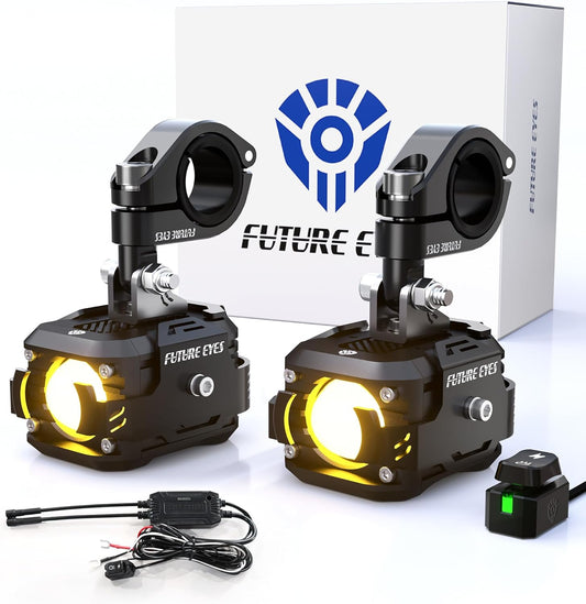 LED Motorcycle Fog Lights, 60W Auxiliary Driving Lights, High/Low Beam, Amber/White, Day Running Lights