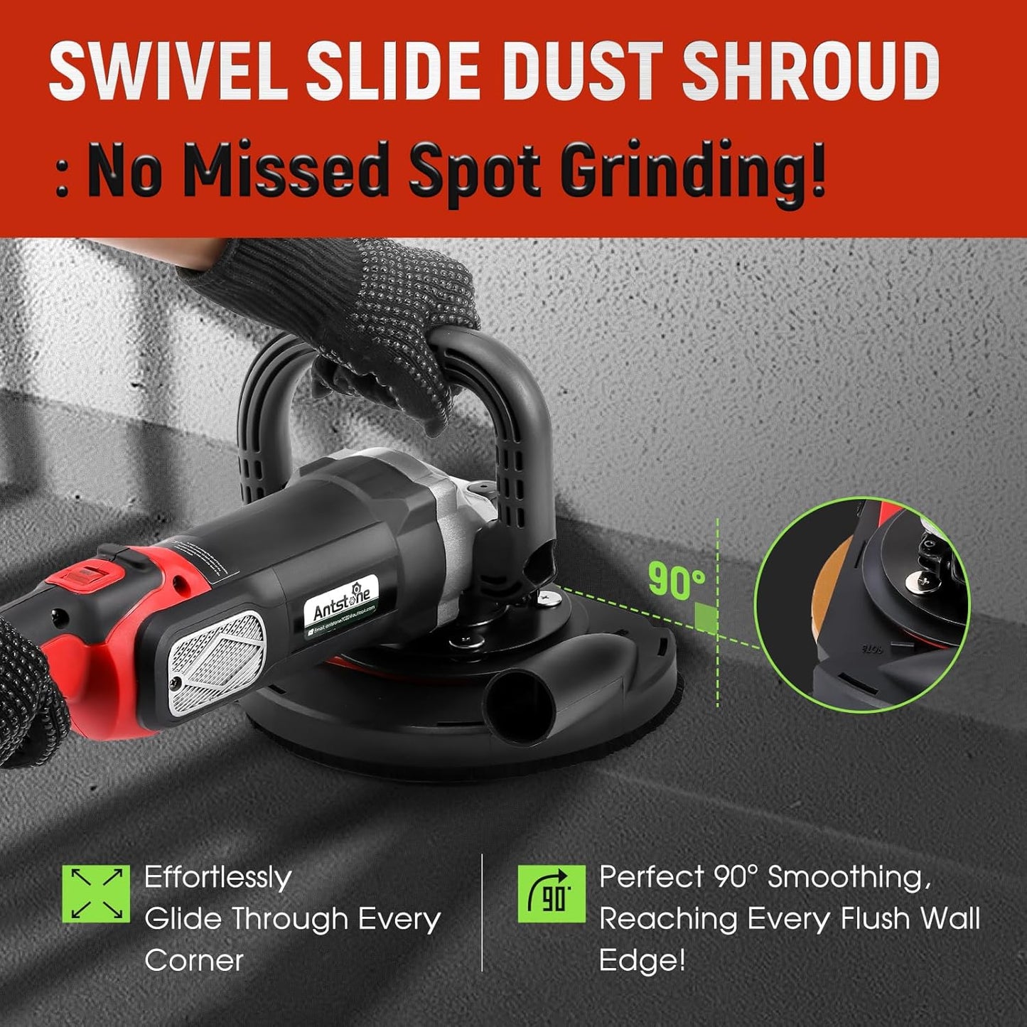 Concrete Grinder Set, 7 Inch, Concrete Surface Planer with Dust Extraction Shroud 1580W 3000RPM Angle Grinder