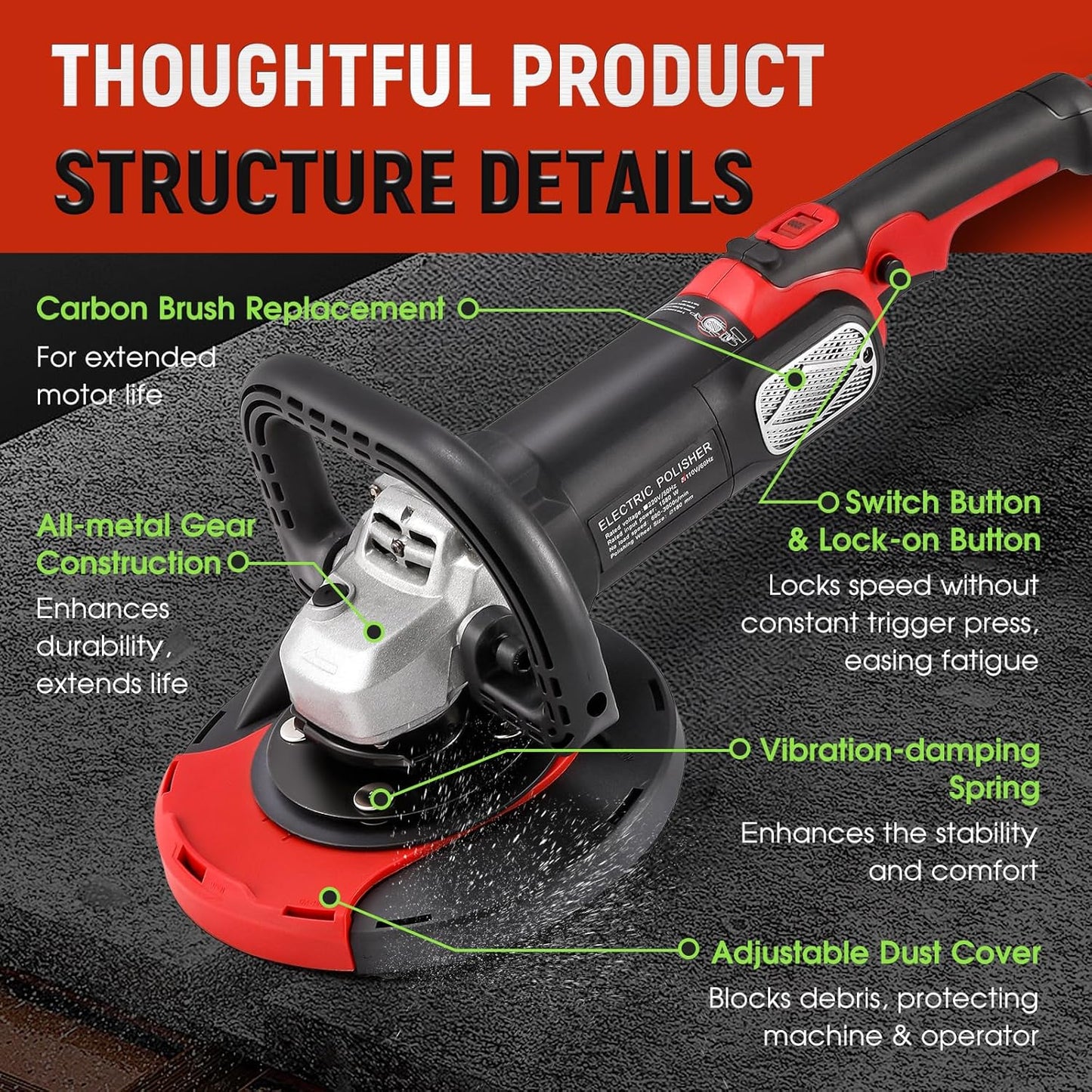 Concrete Grinder Set, 7 Inch, Concrete Surface Planer with Dust Extraction Shroud 1580W 3000RPM Angle Grinder