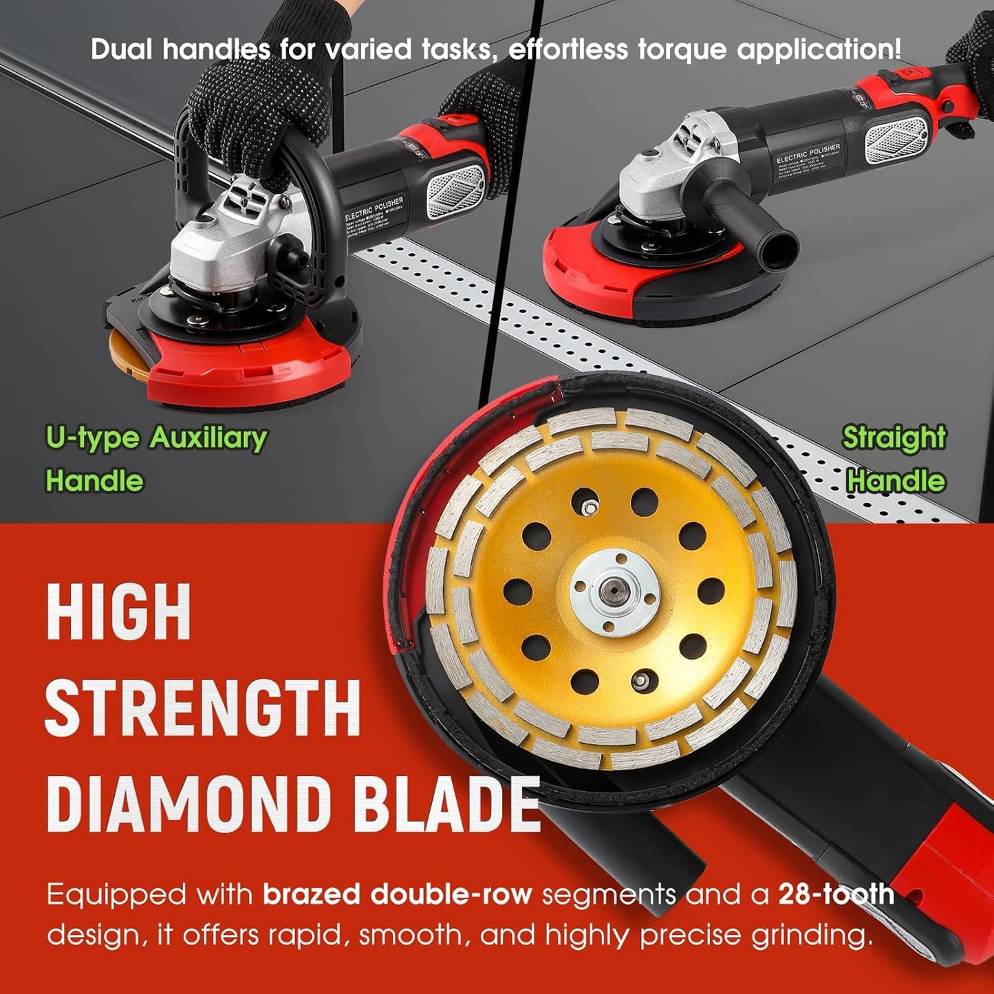 Concrete Grinder Set, 7 Inch, Concrete Surface Planer with Dust Extraction Shroud 1580W 3000RPM Angle Grinder