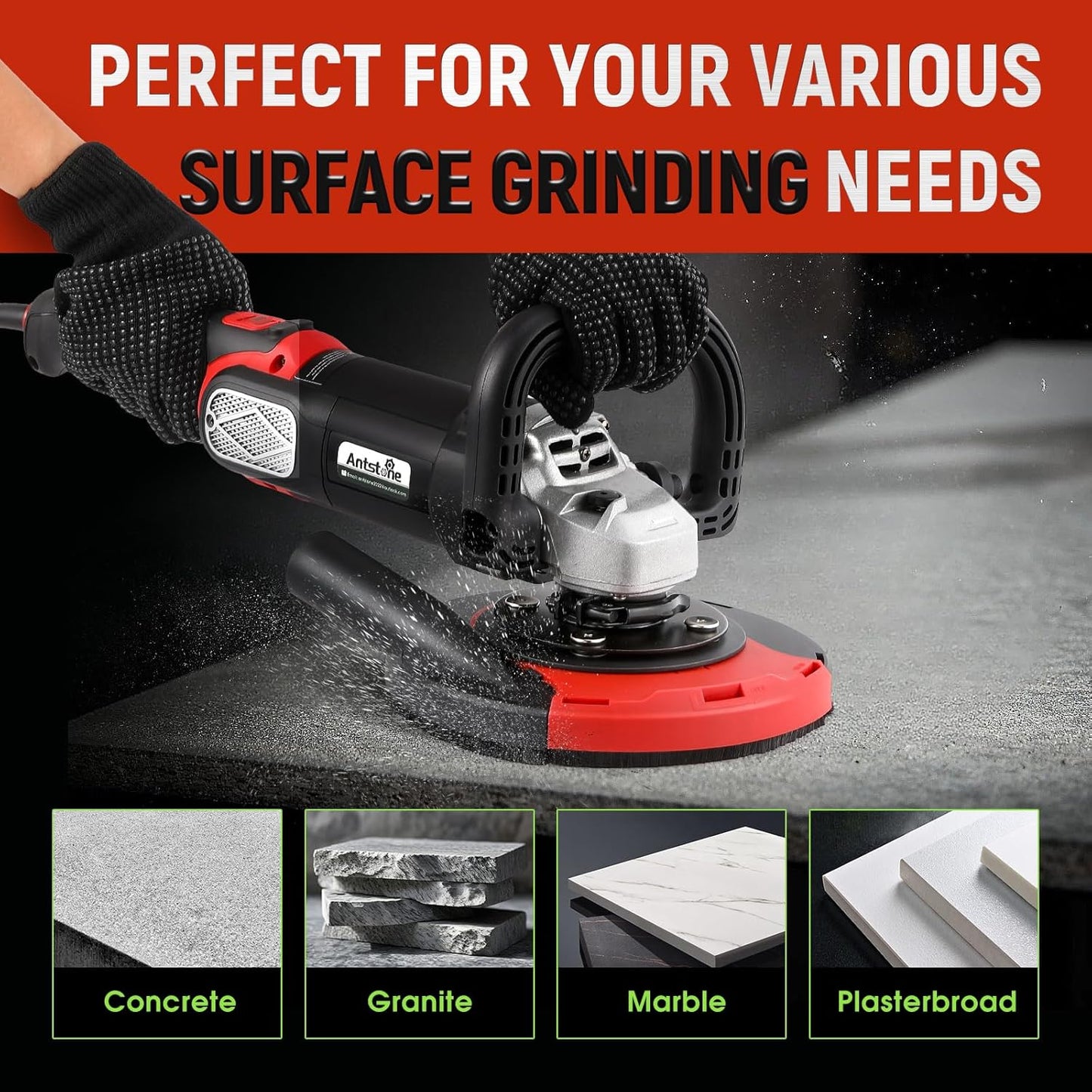 Concrete Grinder Set, 7 Inch, Concrete Surface Planer with Dust Extraction Shroud 1580W 3000RPM Angle Grinder