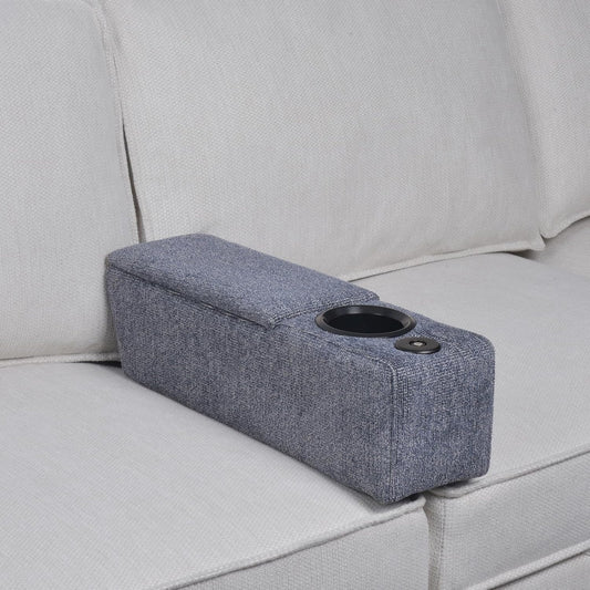 Multifunctional Sofa Armrest Couch Caddy Wireless Charging Stand, Phone Holder, Removable Organizer, Navy