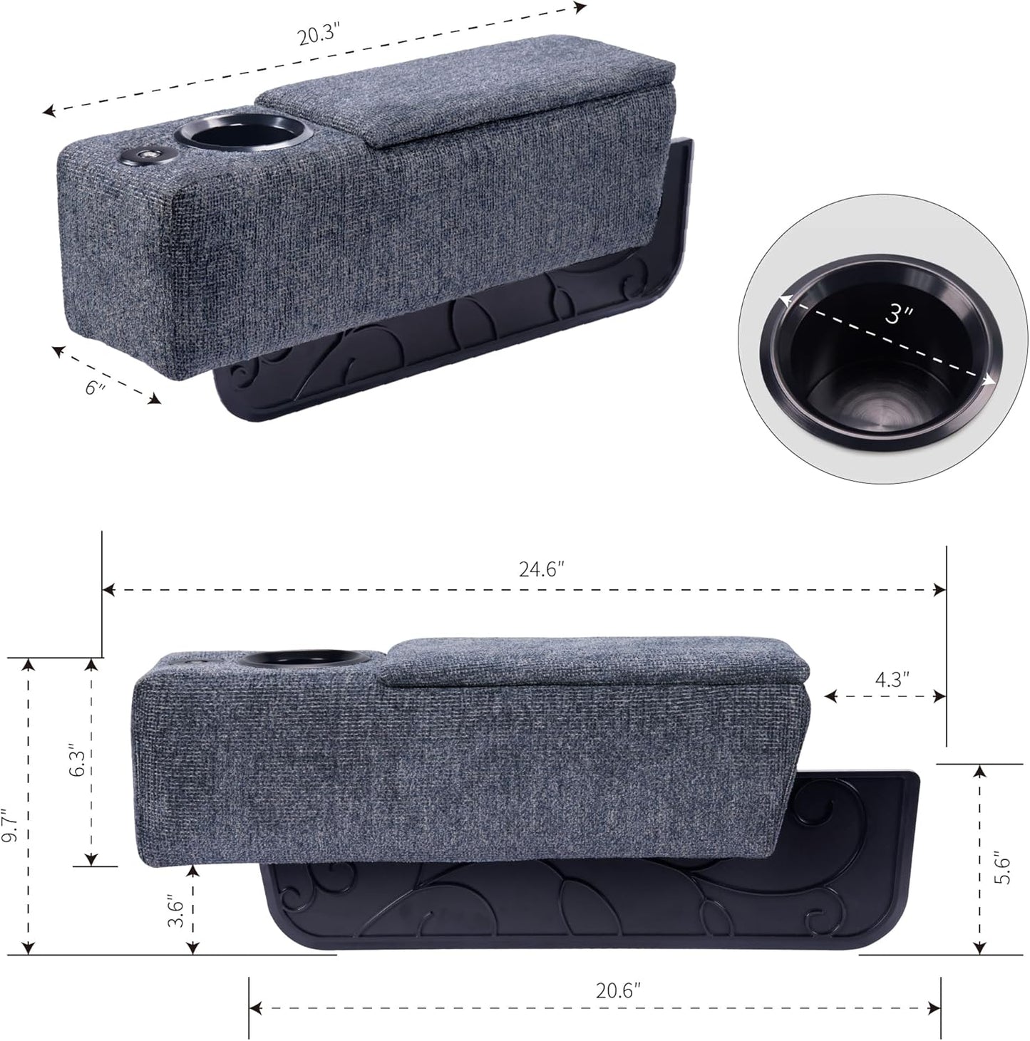 Multifunctional Sofa Armrest Couch Caddy Wireless Charging Stand, Phone Holder, Removable Organizer, Navy