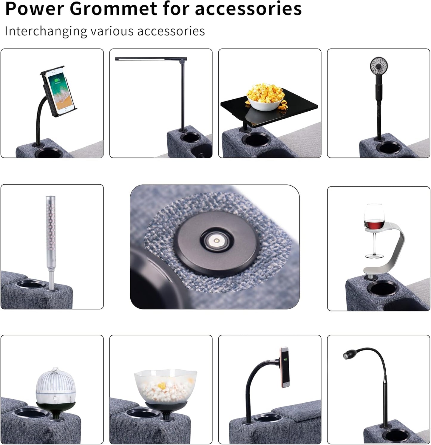 Multifunctional Sofa Armrest Couch Caddy Wireless Charging Stand, Phone Holder, Removable Organizer, Navy