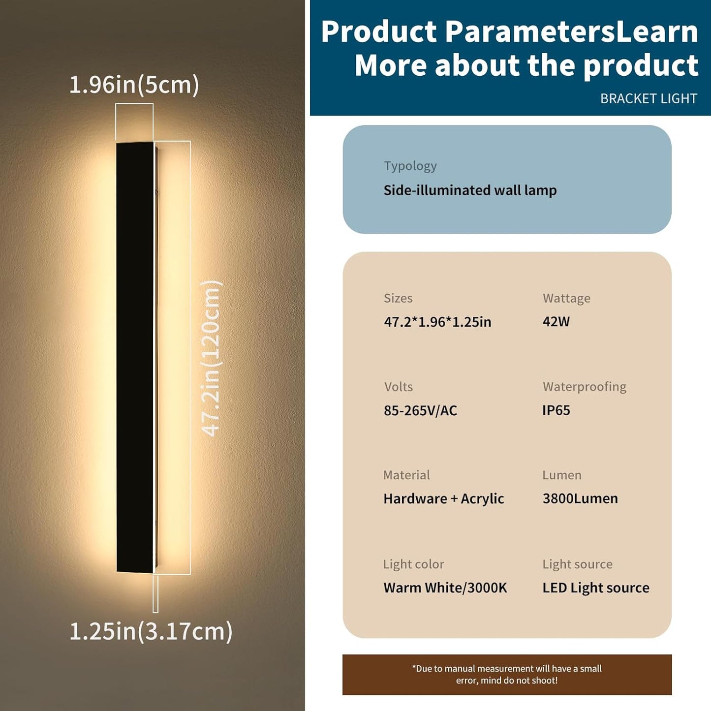 Linear Outdoor Wall Light, 2Pk of 47.2' Long, 3000K Warm White Modern Wall Mounted Sconce, Waterproof IP65