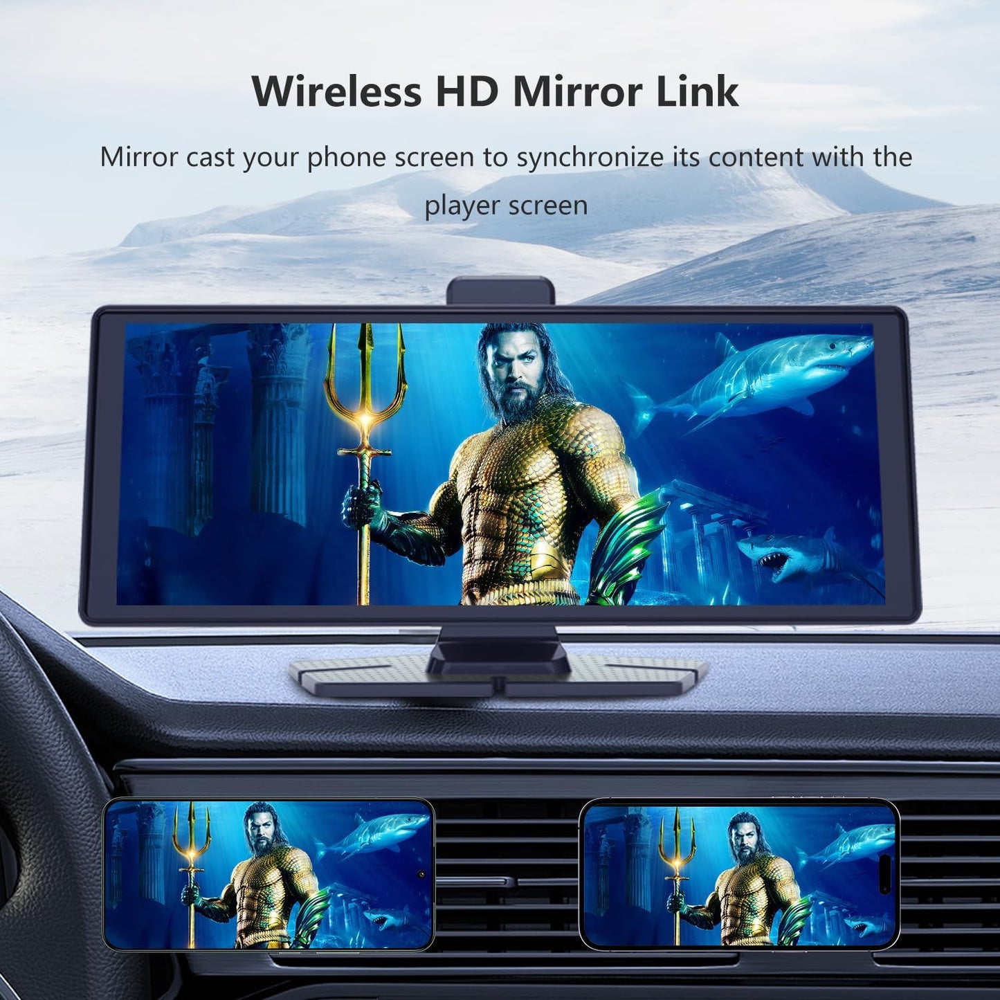 Wireless CarPlay and Android Auto Portable Car Display 10.26' , Bluetooth and Wireless FM Transmitter