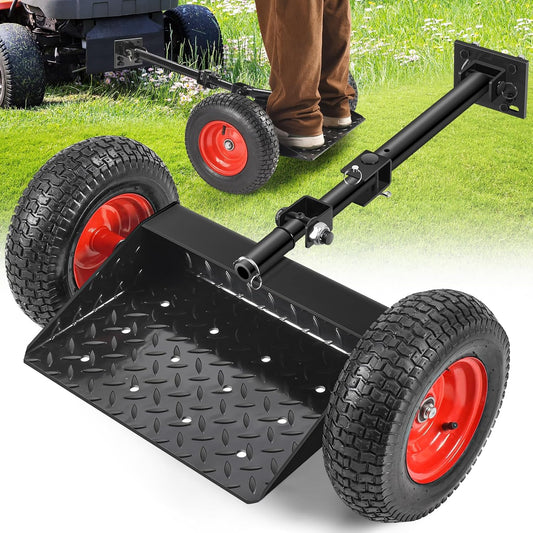 Adjustable Walk Behind Mower Sulky, Lawn Trailer with 13' Tires for Mower Sulky, Easy Forward/Reverse