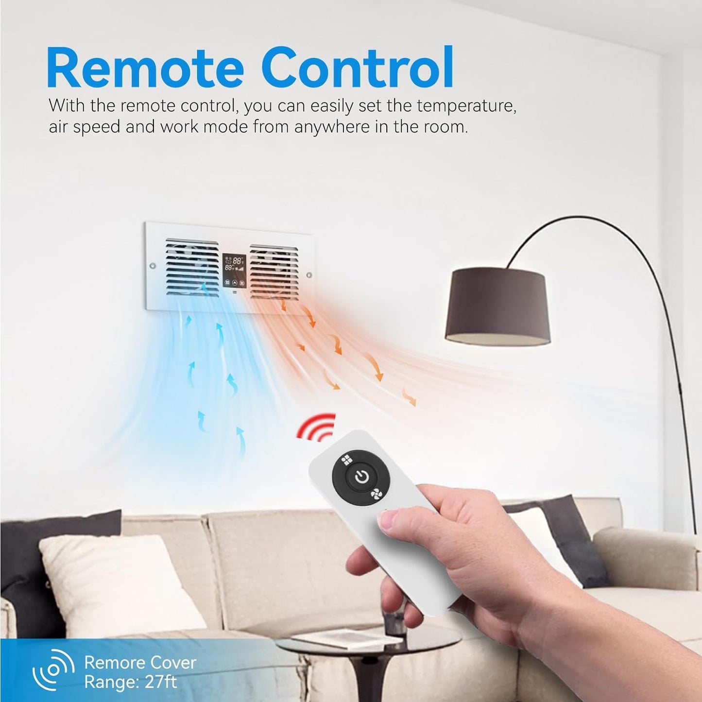 Room to Room Air Transfer Fan with Remote Control, 300CFM Wall Vent Fan, Temperature Control, 5-Speed