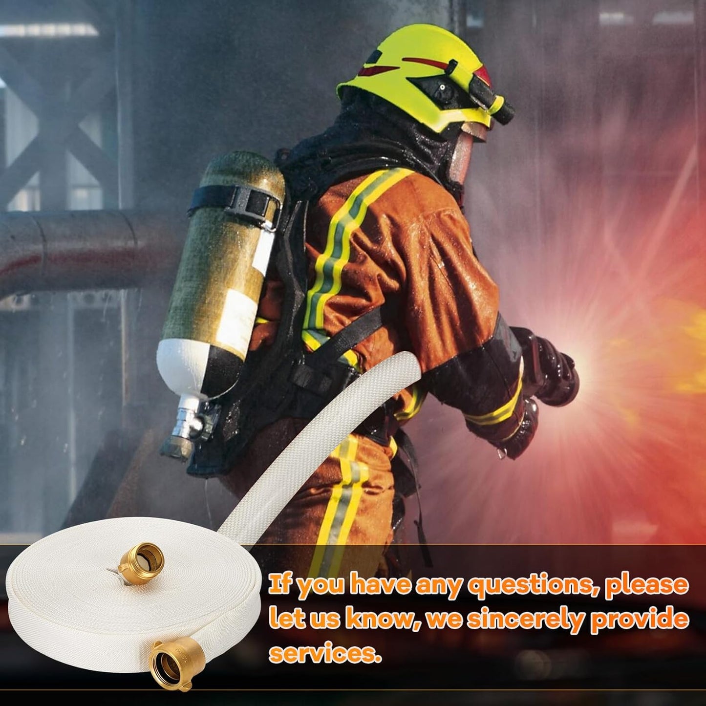 Fire Hose, 1 1/2', 100ft 'FiRe FiGhTiNg' Hose, Brass NST/NH Couplings, (Do not attempt to use for fire fighting)
