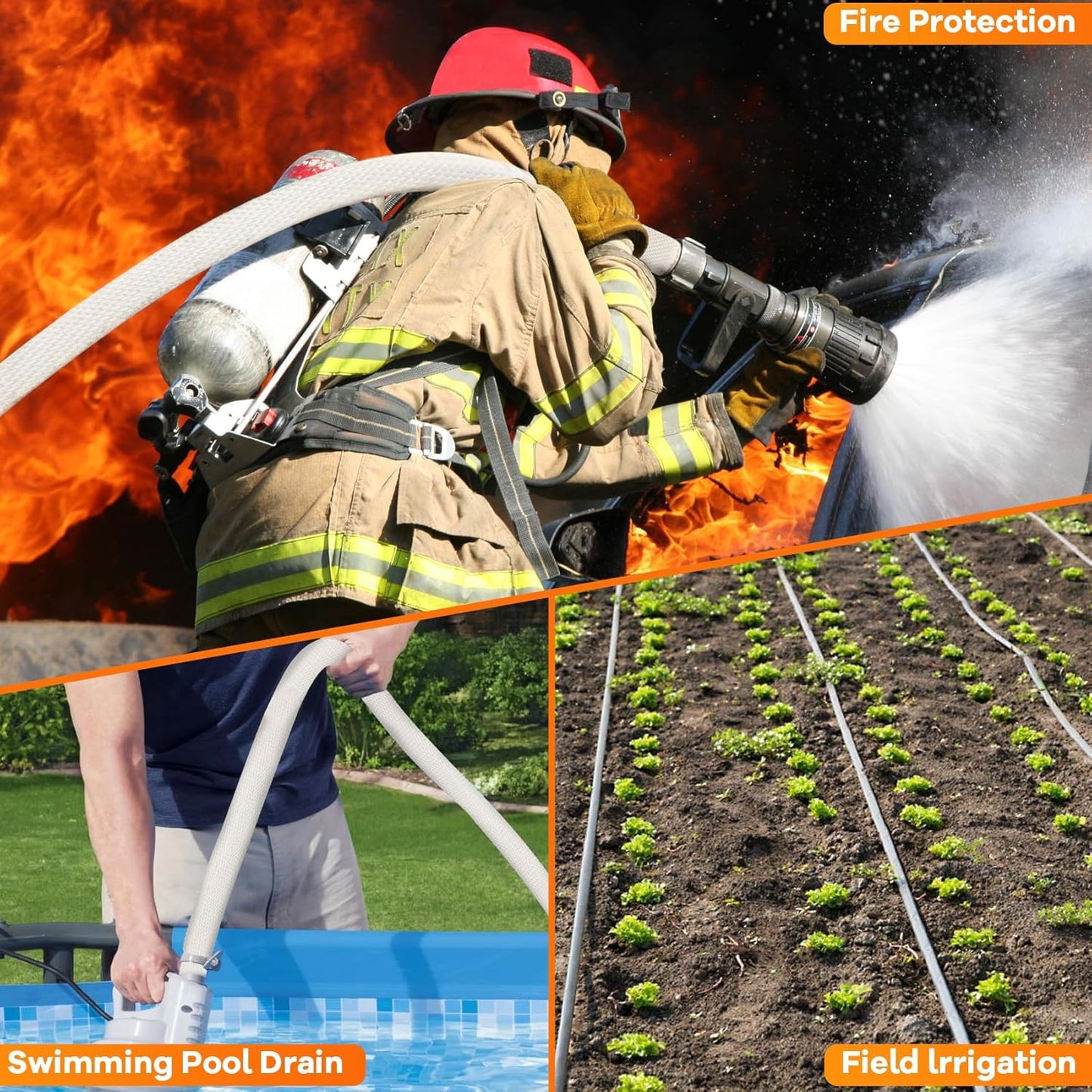 Fire Hose, 1 1/2', 100ft 'FiRe FiGhTiNg' Hose, Brass NST/NH Couplings, (Do not attempt to use for fire fighting)