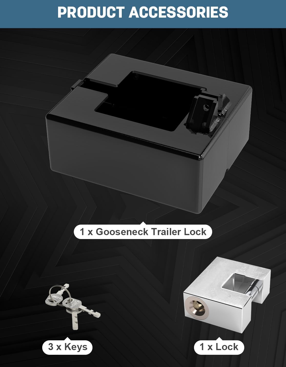 Gooseneck Trailer Lock, Fits Round and Square Trailer Tubes, Fits Most 7 Inch Baseboard