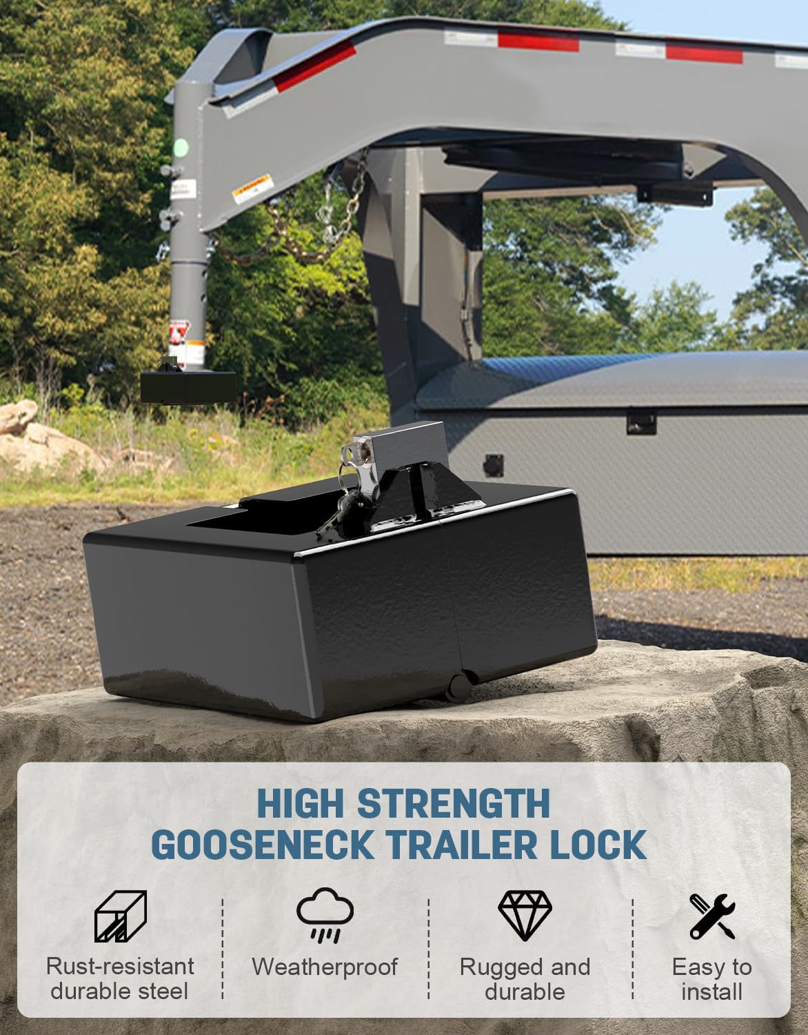 Gooseneck Trailer Lock, Fits Round and Square Trailer Tubes, Fits Most 7 Inch Baseboard