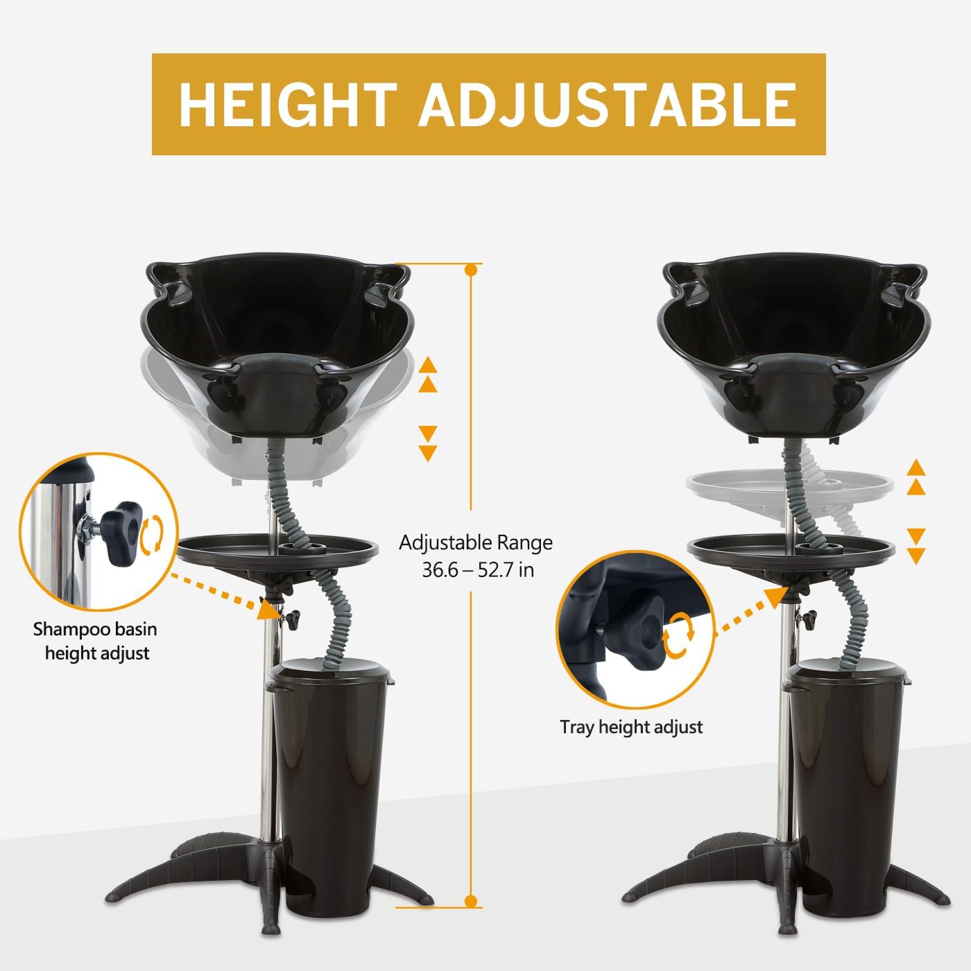 Portable Shampoo Bowl with Electric Pump, Adjustable Basin Height, Dual-Bucket Design with Drain Hoses