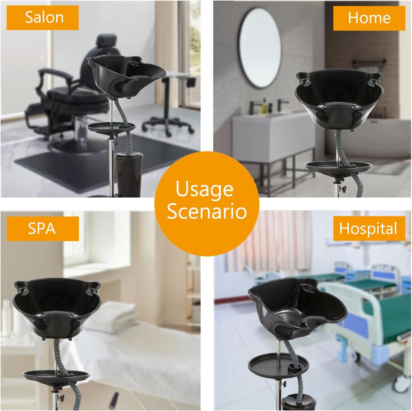 Portable Shampoo Bowl with Electric Pump, Adjustable Basin Height, Dual-Bucket Design with Drain Hoses