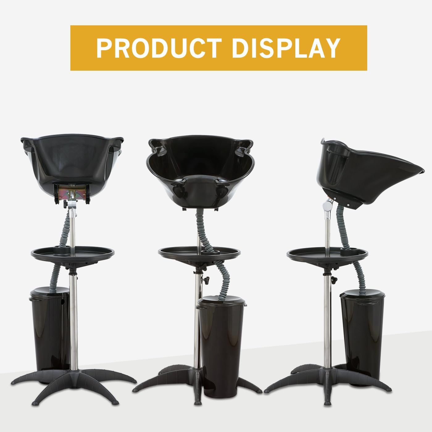 Portable Shampoo Bowl with Electric Pump, Adjustable Basin Height, Dual-Bucket Design with Drain Hoses