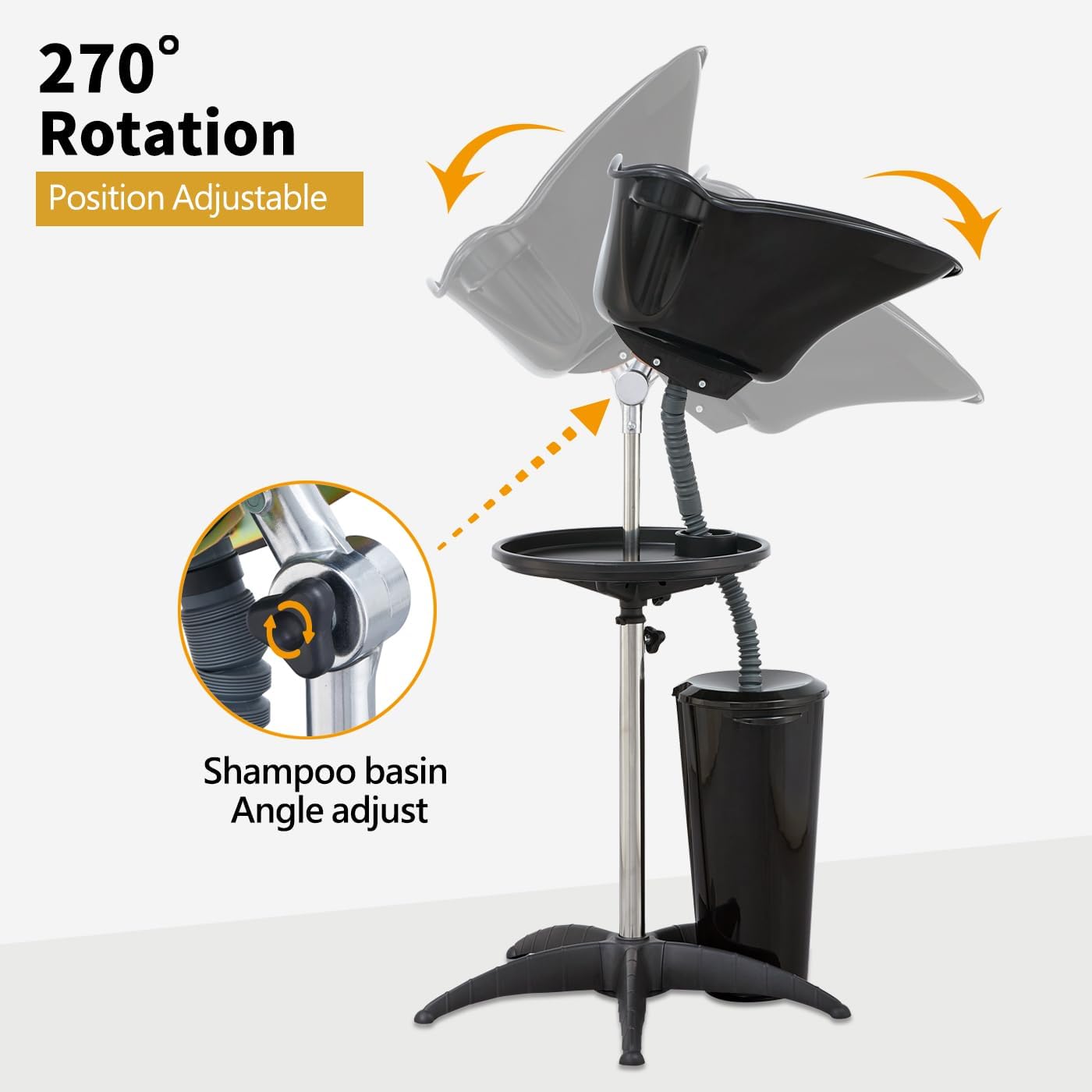 Portable Shampoo Bowl with Electric Pump, Adjustable Basin Height, Dual-Bucket Design with Drain Hoses
