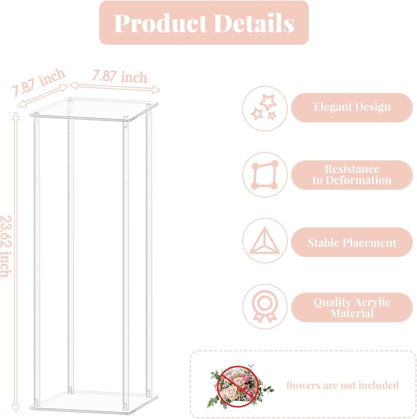 10pcs Acrylic Flower Stand Column 24 Inch Tall Vases for Centerpieces, Clear Elegant Floral Display Holder