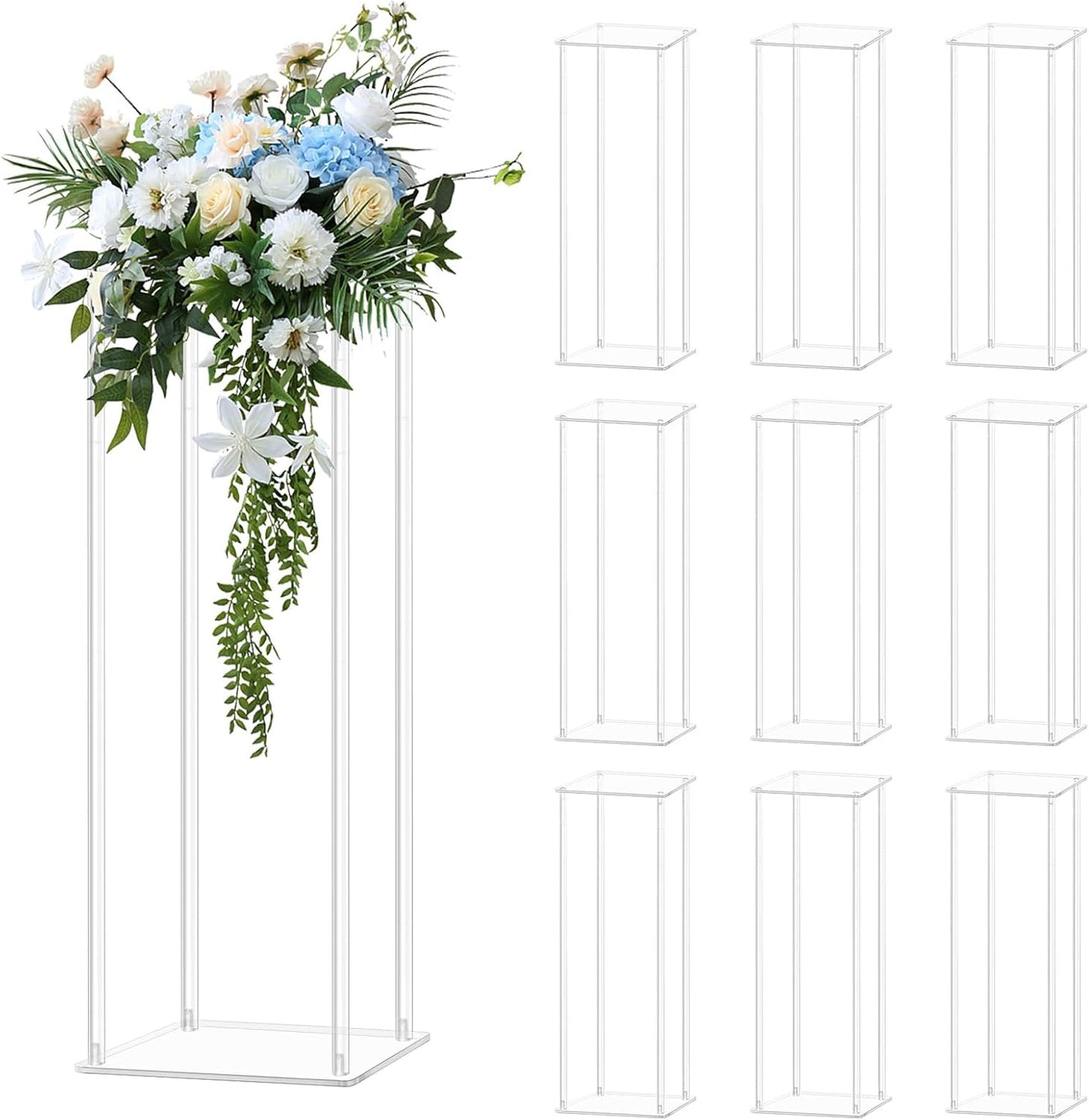 10pcs Acrylic Flower Stand Column 24 Inch Tall Vases for Centerpieces, Clear Elegant Floral Display Holder