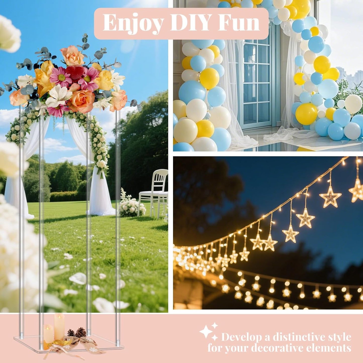 10pcs Acrylic Flower Stand Column 24 Inch Tall Vases for Centerpieces, Clear Elegant Floral Display Holder