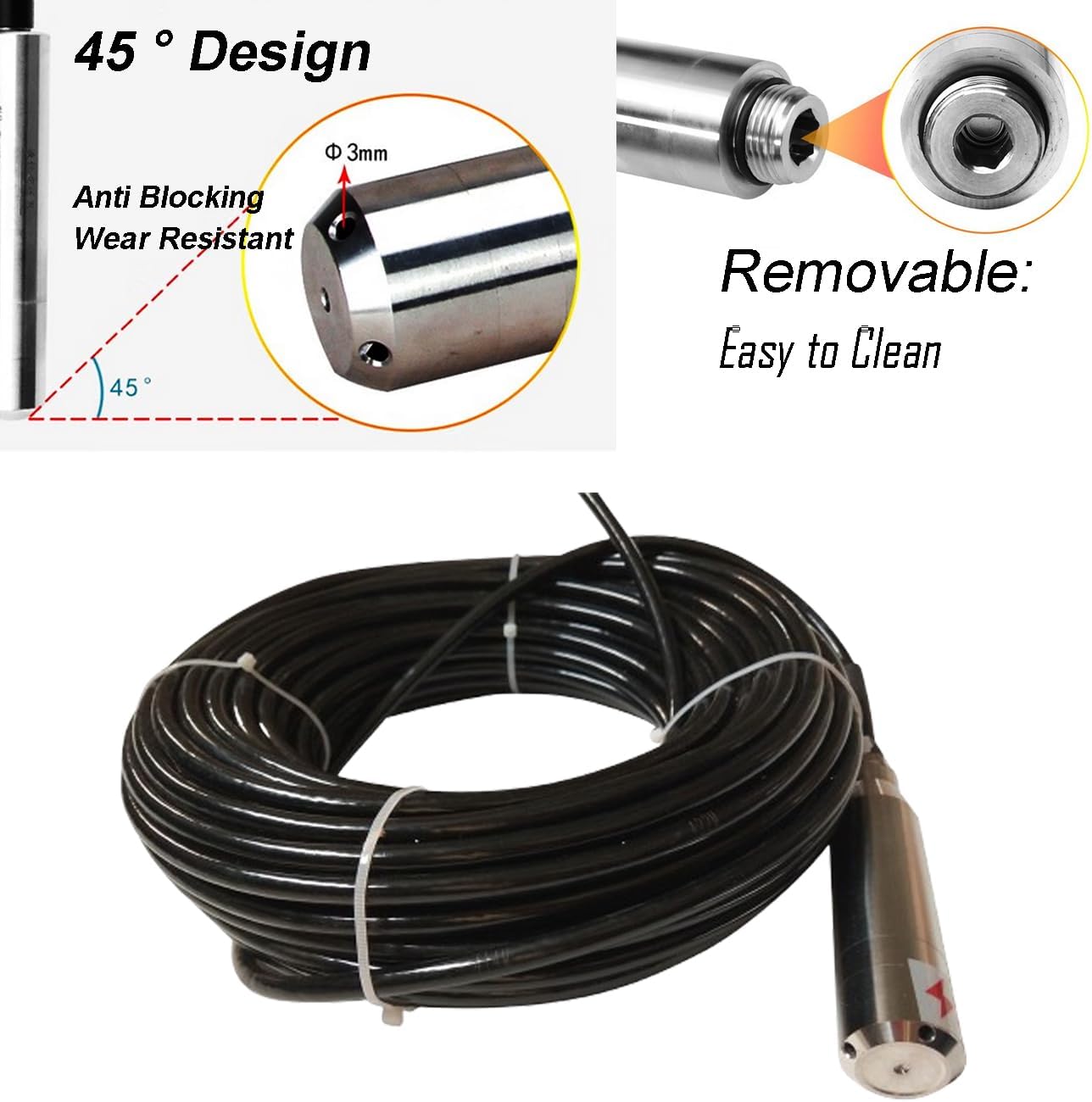 Water Tank Level Sensor 4 to 20mA, 24 to 32VDC, Liquid Sensor, IP68 Waterproof Class 98FT Measuring Range