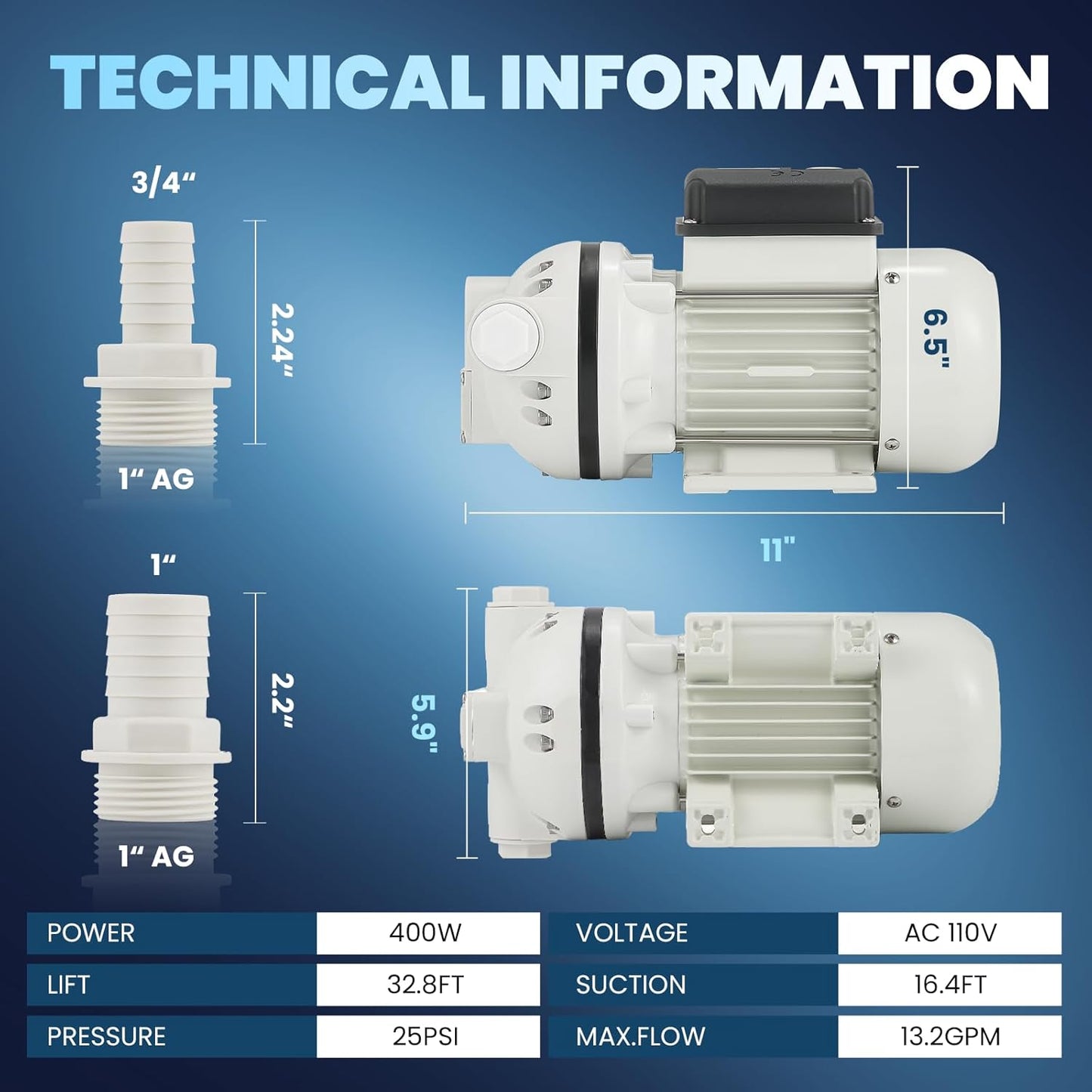 DEF Transfer Pump, 13.2GPM Diesel Exhaust Fluid Diaphragm Self Priming Electric Water Pump for DEF, Water
