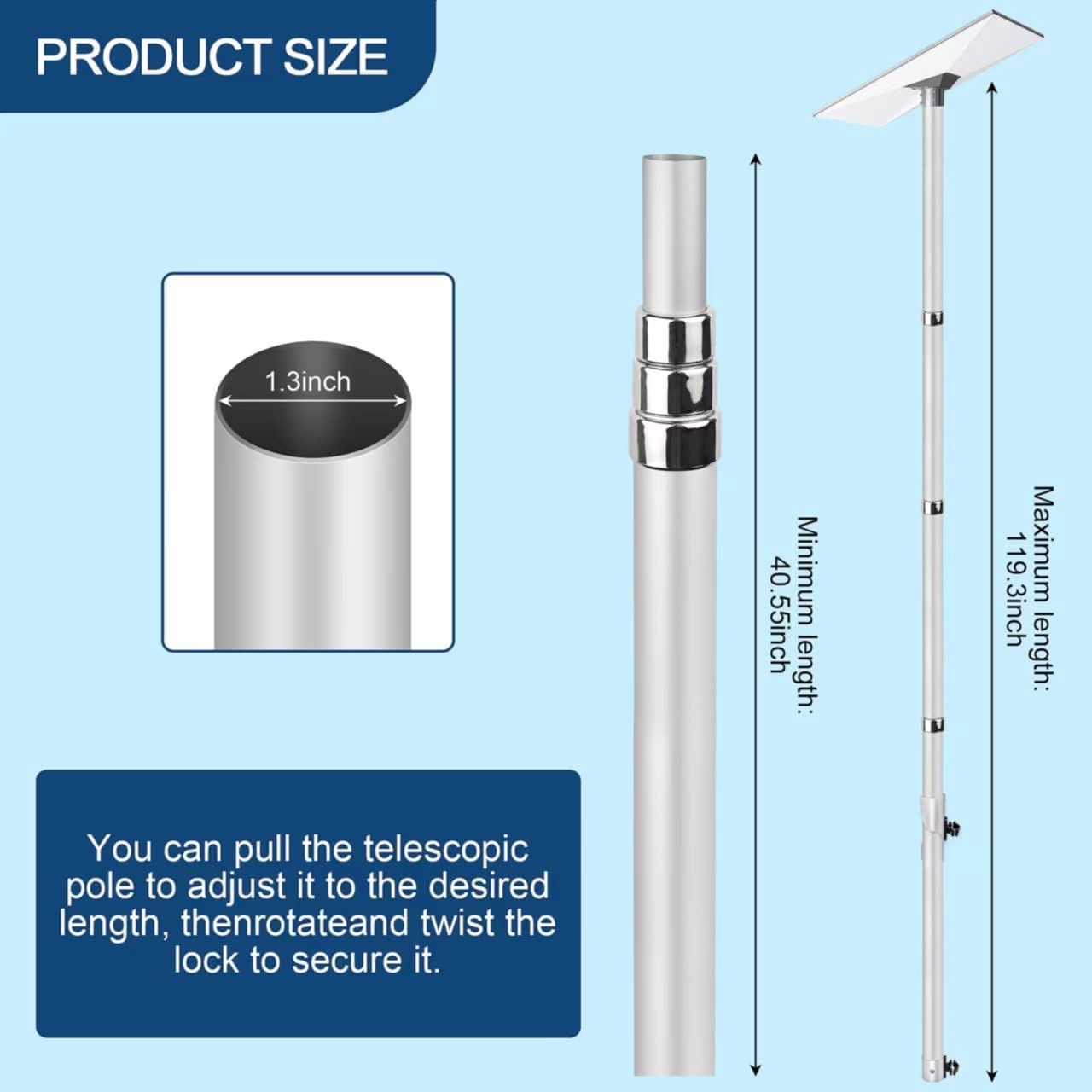 Starlink Gen 3 Flag Pole Mount Kit, 10 feet Telescoping Flag-Pole- Fits for 0.7 to 1.1 Inch Round Ladder Rails