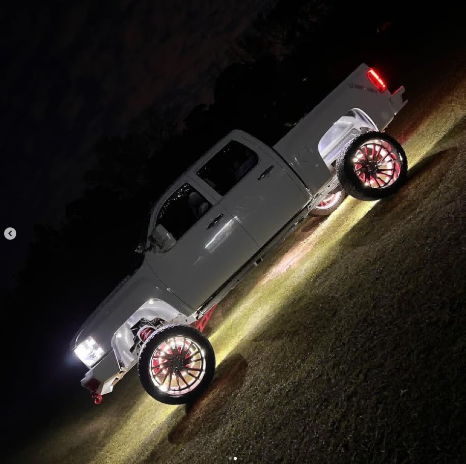 17.5' Double Row Pure Cold White Solid Color x4PCS Wheel Rim Lights, Dual LEDs, Bluetooth, Pulse, Flash