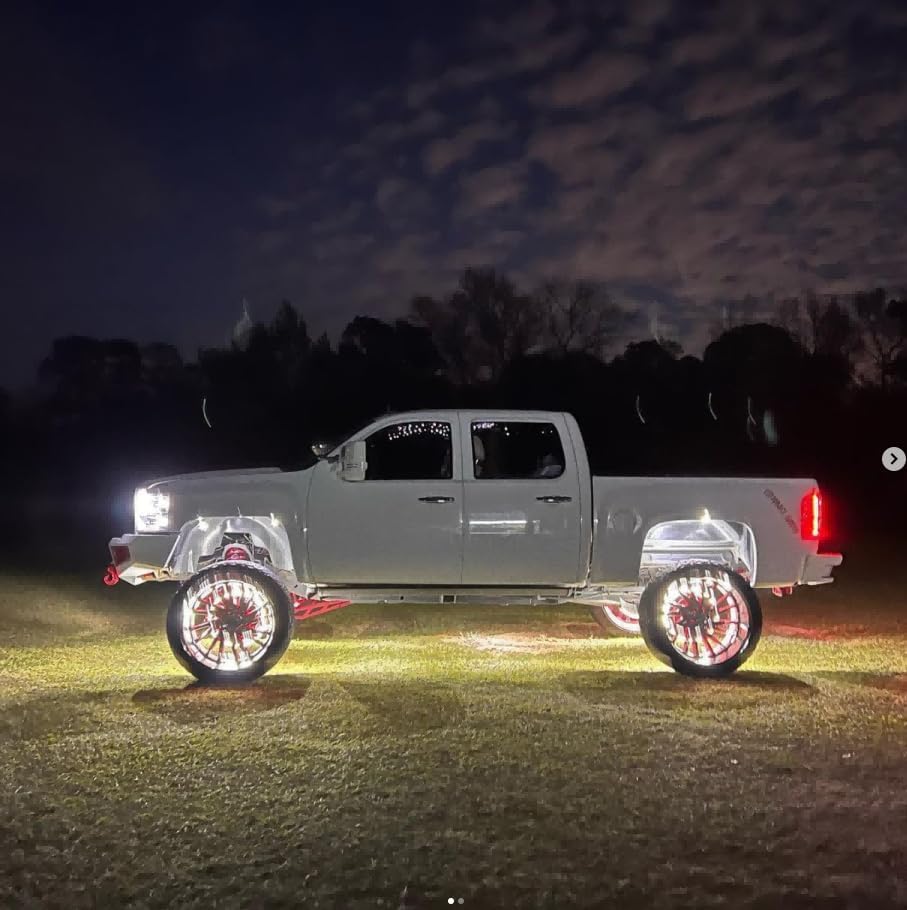 17.5' Double Row Pure Cold White Solid Color x4PCS Wheel Rim Lights, Dual LEDs, Bluetooth, Pulse, Flash