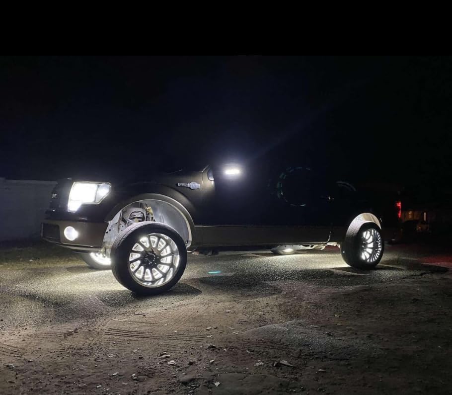 17.5' Double Row Pure Cold White Solid Color x4PCS Wheel Rim Lights, Dual LEDs, Bluetooth, Pulse, Flash