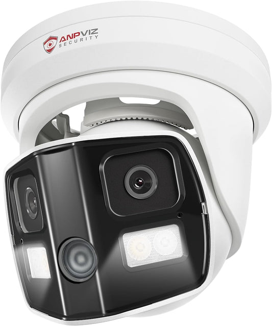 Anpviz 4K Dual Lens PoE IP Security Camera Outdoor 180 Panoramic Wide Angle, 8MP Turret Camera with Smart Dual Ligh