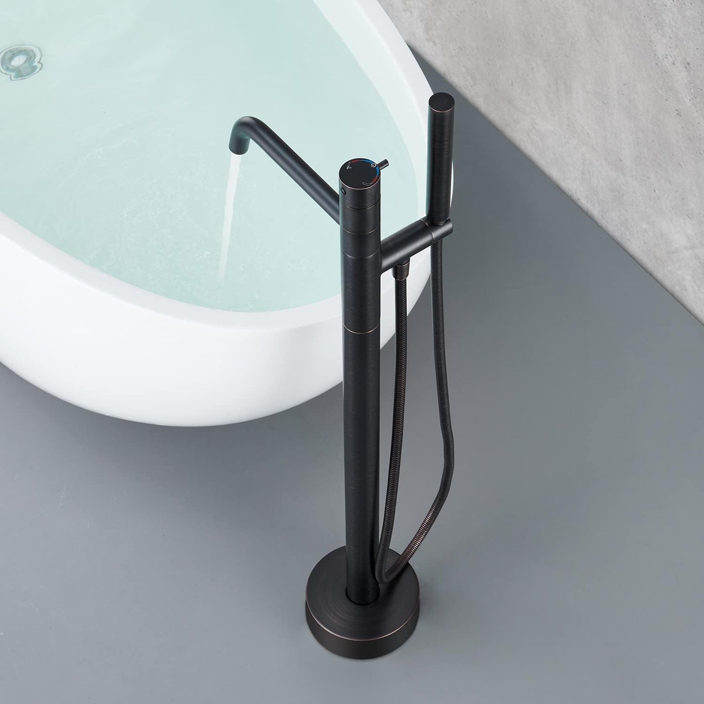 Artiqua Freestanding Bathtub Faucet Floor Mount Tub Filler Oil Rubbed Bronze Brass Single Handle Bathroom Faucets with Han