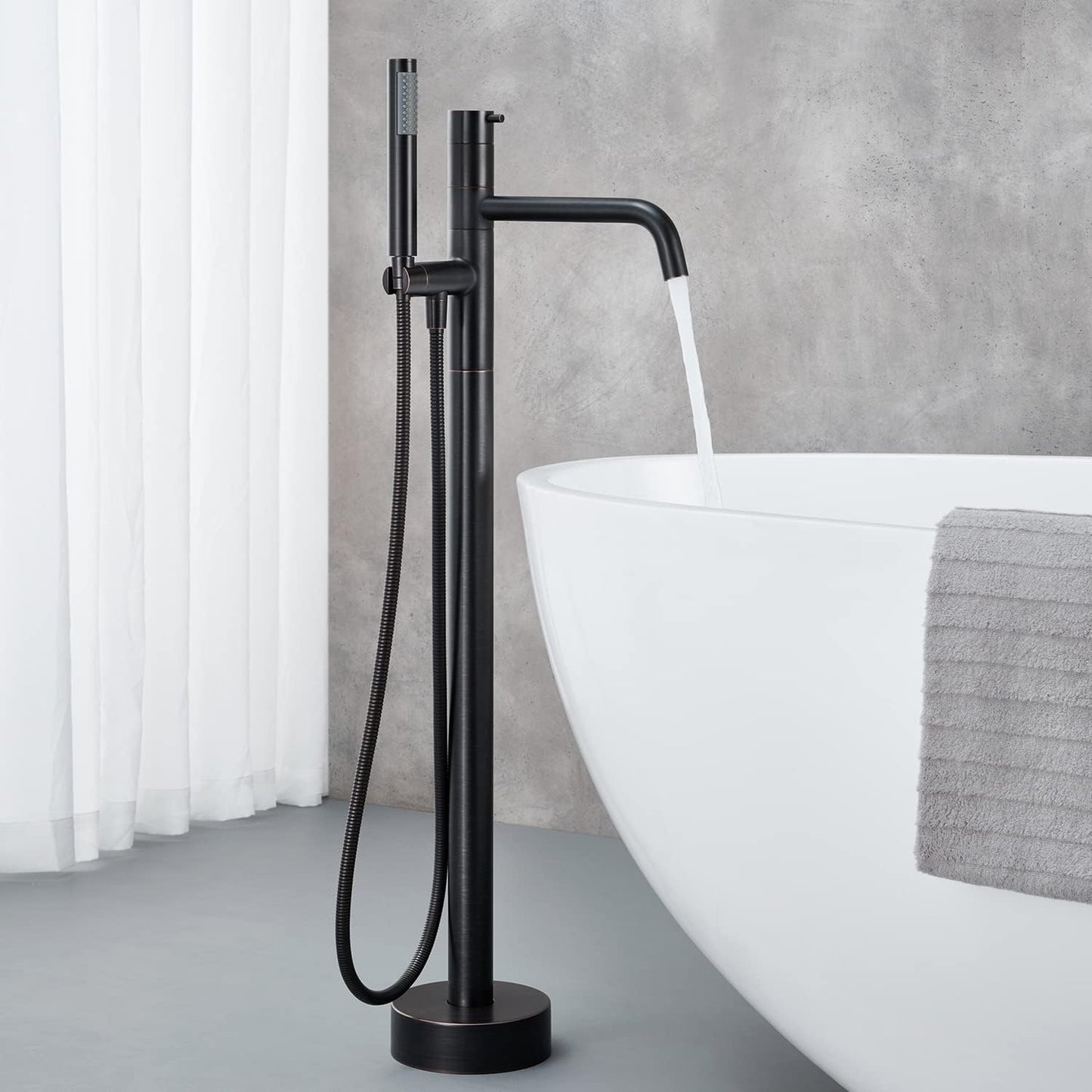 Artiqua Freestanding Bathtub Faucet Floor Mount Tub Filler Oil Rubbed Bronze Brass Single Handle Bathroom Faucets with Han