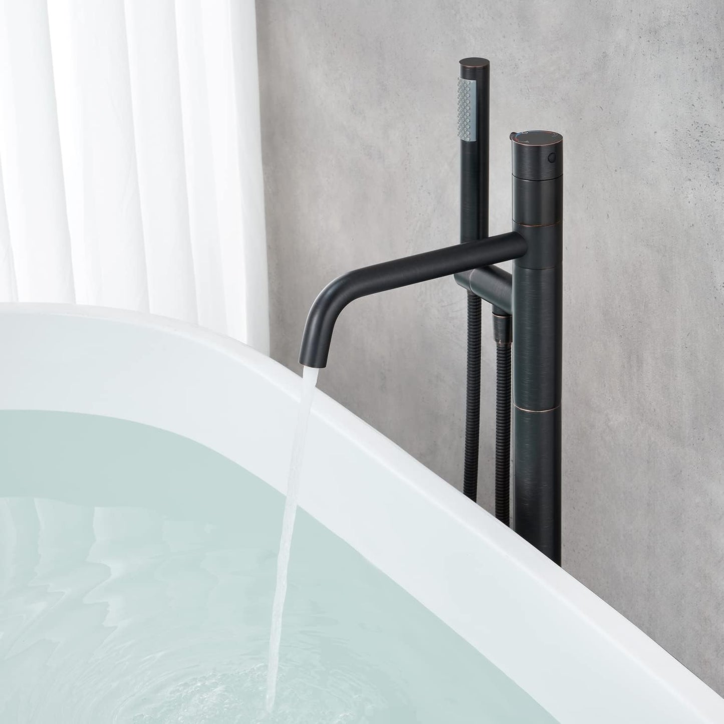 Artiqua Freestanding Bathtub Faucet Floor Mount Tub Filler Oil Rubbed Bronze Brass Single Handle Bathroom Faucets with Han