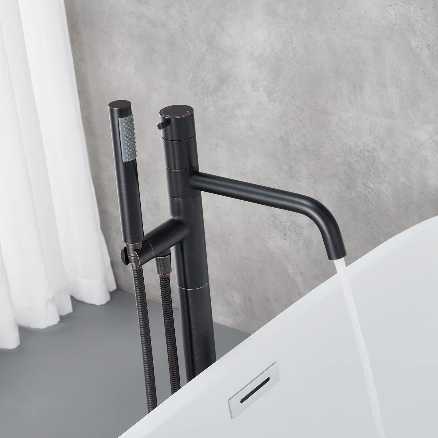 Artiqua Freestanding Bathtub Faucet Floor Mount Tub Filler Oil Rubbed Bronze Brass Single Handle Bathroom Faucets with Han
