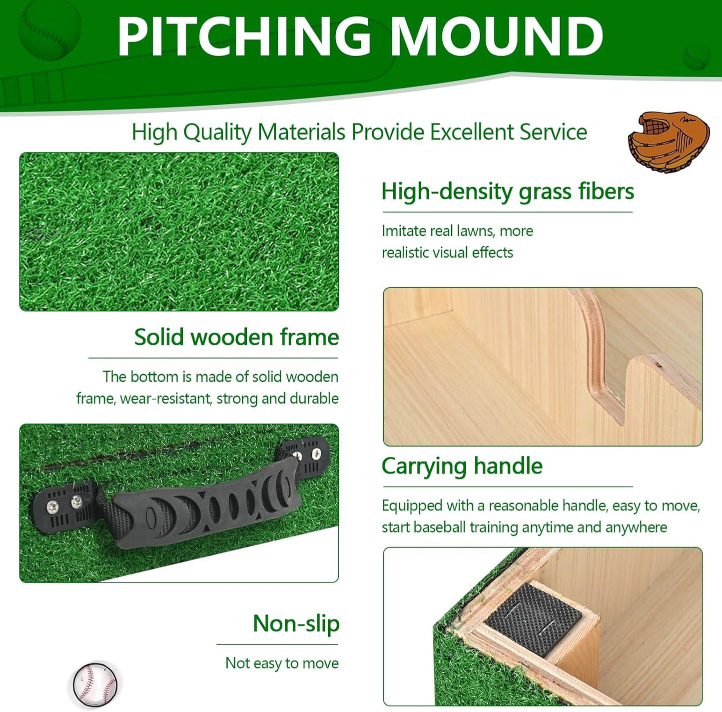 Pitching Mound, Foldable Pitchers Mound 34' x 30' x 4' with Pitching Rubber, Anti-Fade