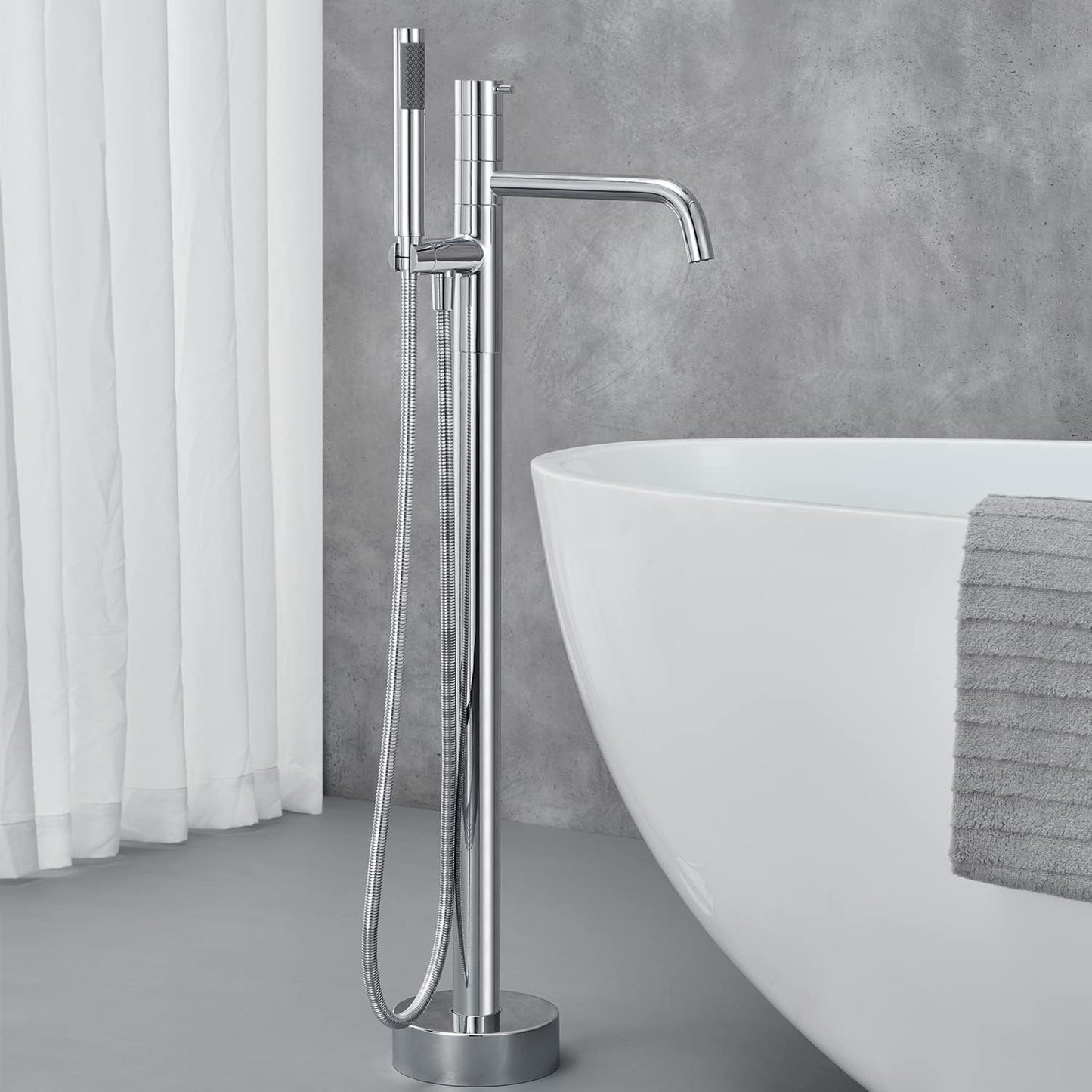 Artiqua Freestanding Bathtub Faucet Floor Mount Tub Filler Chrome Brass Single Handle Bathroom Faucets with Hand Show