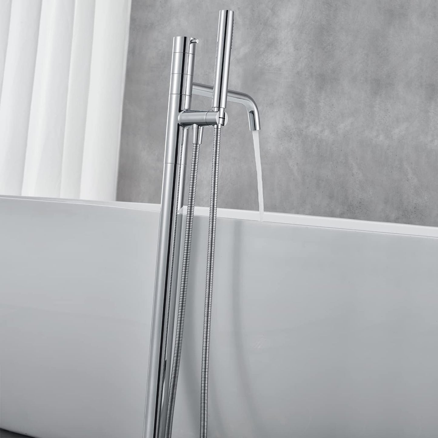 Artiqua Freestanding Bathtub Faucet Floor Mount Tub Filler Chrome Brass Single Handle Bathroom Faucets with Hand Show
