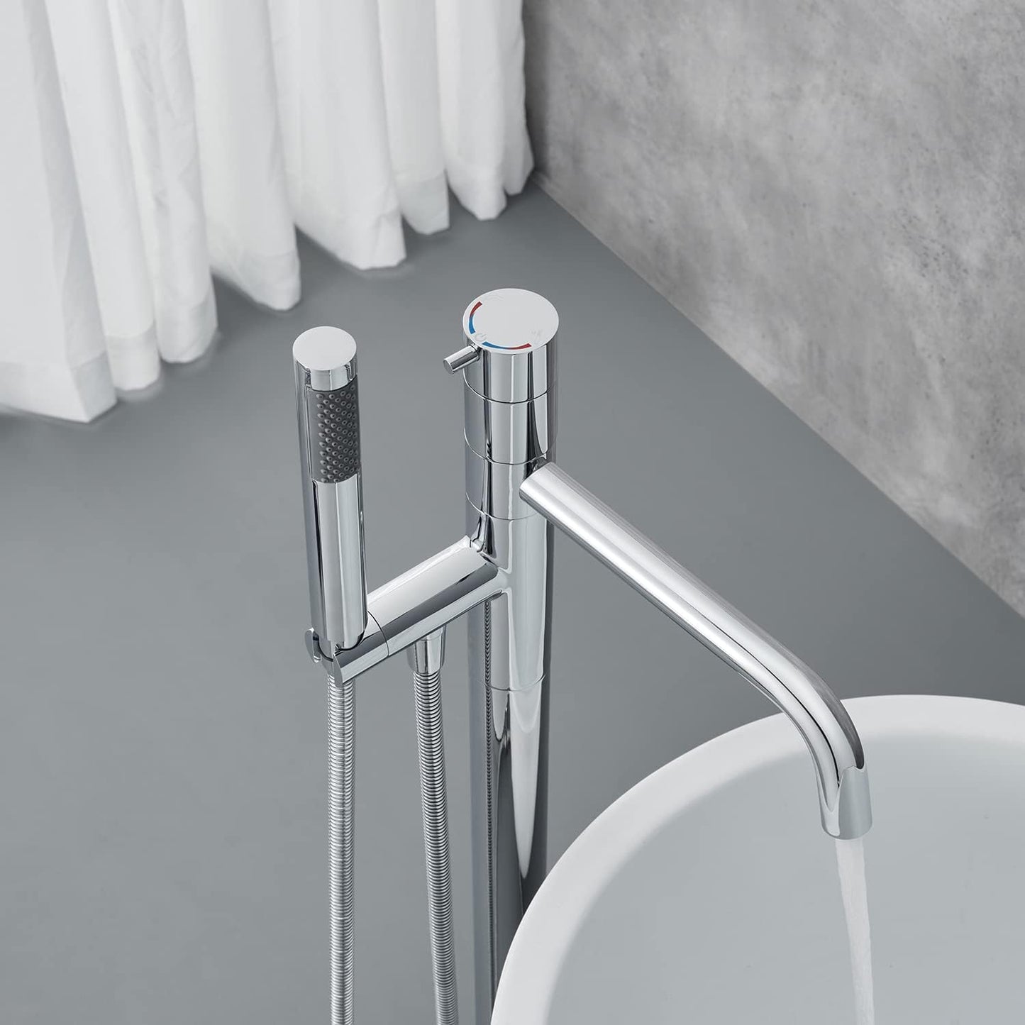 Artiqua Freestanding Bathtub Faucet Floor Mount Tub Filler Chrome Brass Single Handle Bathroom Faucets with Hand Show