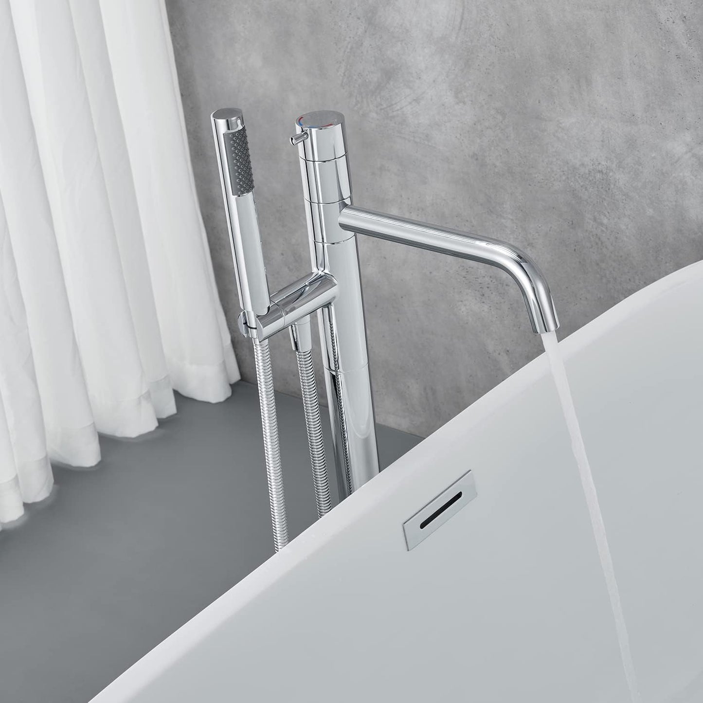 Artiqua Freestanding Bathtub Faucet Floor Mount Tub Filler Chrome Brass Single Handle Bathroom Faucets with Hand Show