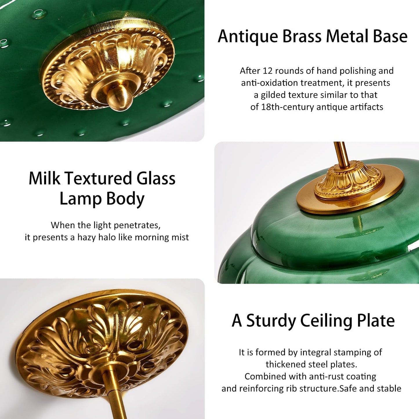 Green Milk Glass Ceiling Light Fixture, 13.8' Vintage Pumpkin Pendant Light with Unique Flower Lines