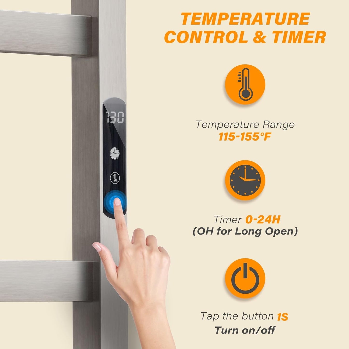 Towel Warmer, Brushed Heated Towel Rack for Bathroom, Wall Mounted with Temperature Control