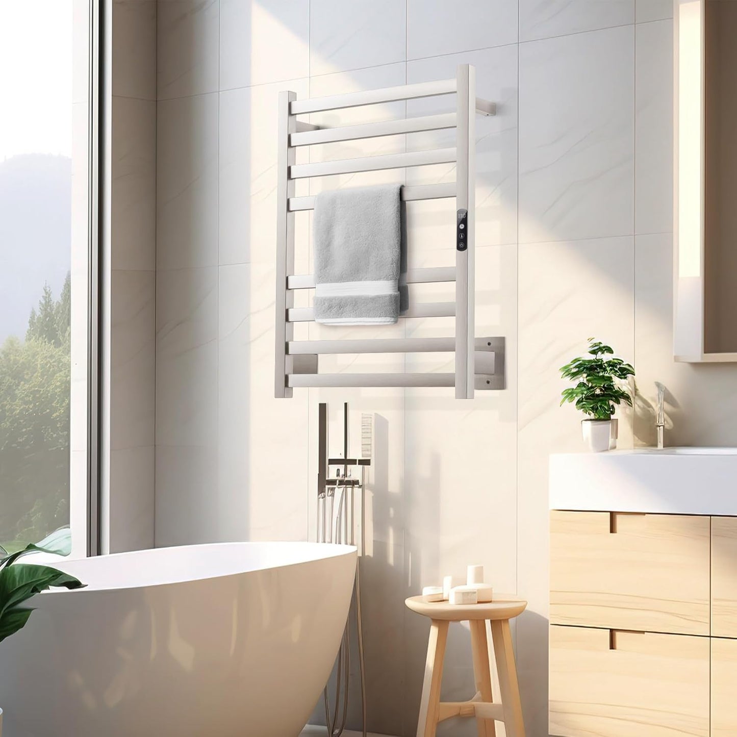 Towel Warmer, Brushed Heated Towel Rack for Bathroom, Wall Mounted with Temperature Control