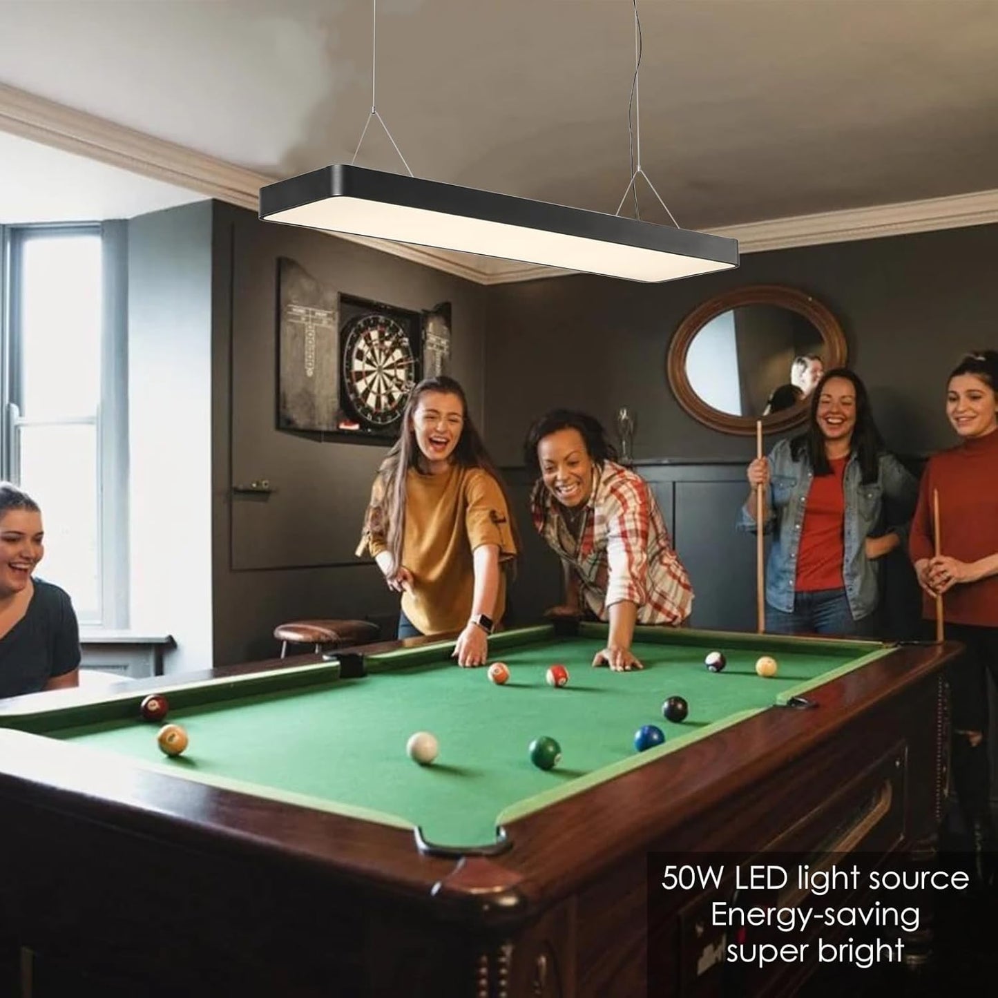 LED Billiard and Pool Table Light, Hanging Light Over Pool Table for 7'-8' Billiard Table, Remote, Dim