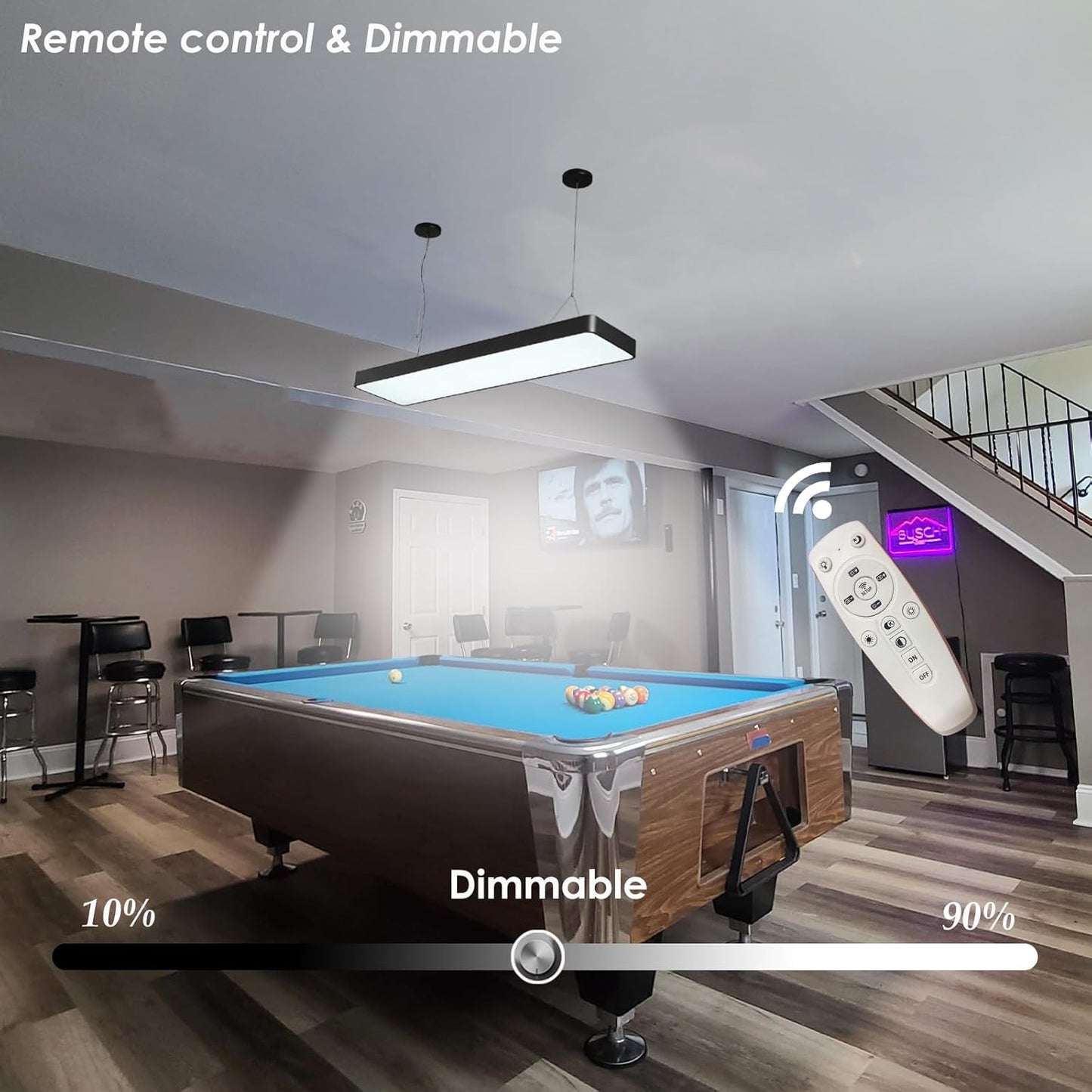 LED Billiard and Pool Table Light, Hanging Light Over Pool Table for 7'-8' Billiard Table, Remote, Dim