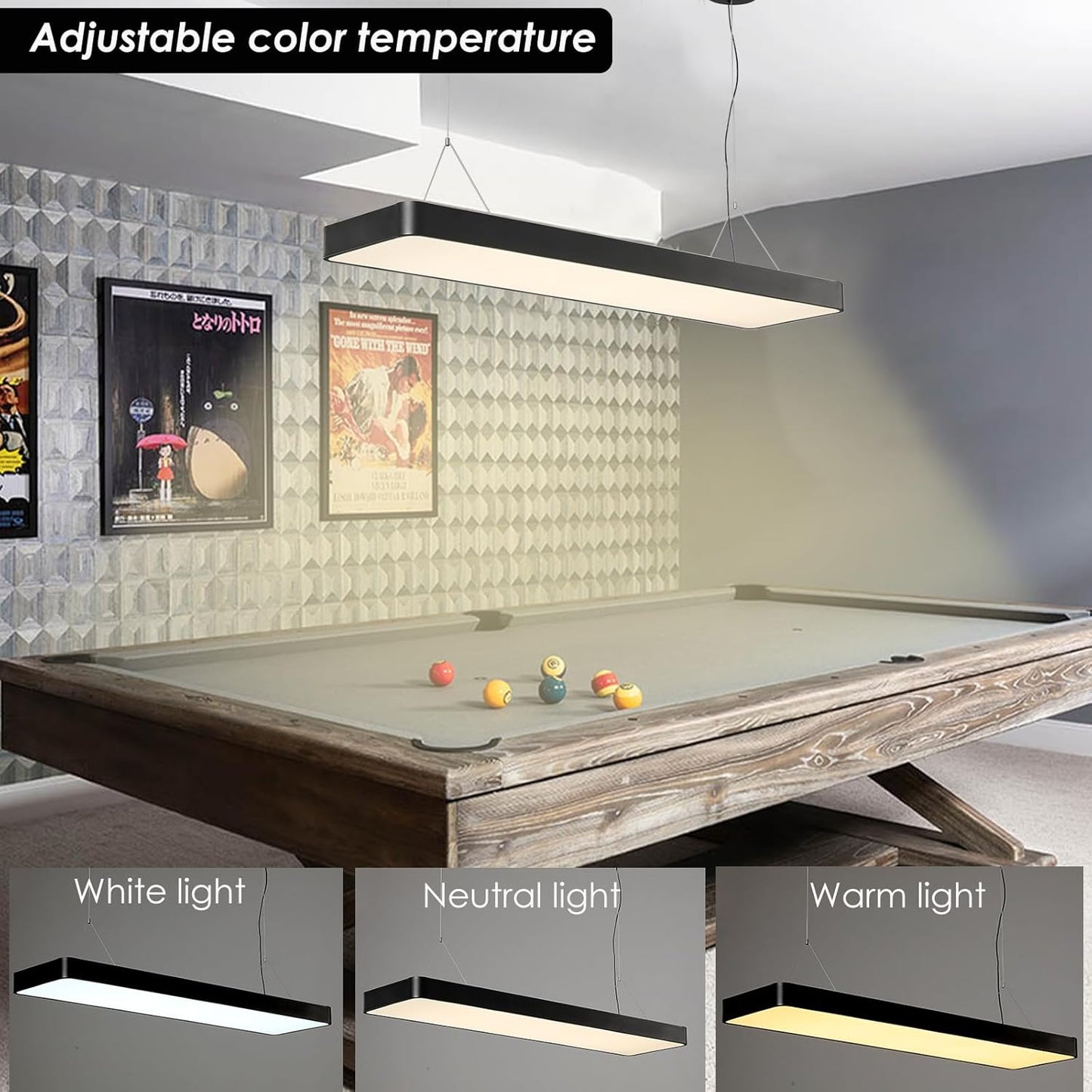 LED Billiard and Pool Table Light, Hanging Light Over Pool Table for 7'-8' Billiard Table, Remote, Dim
