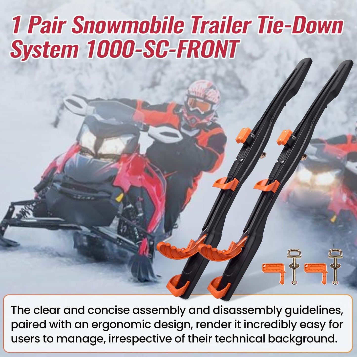 Farpida 2Pack 1000-SC-FRONT Snowmobile Trailer Tie Down System Fit for Superclamp II, Snowmobile Mounting Bracket for