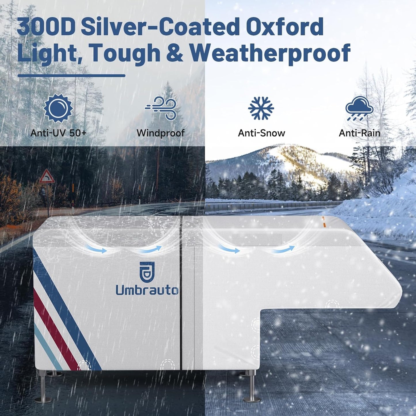 Truck Camper Cover for 6 to 8FT Slide-in Campers, 300D Oxford Waterproof RV Cover, Silver-Coated, All-Weather