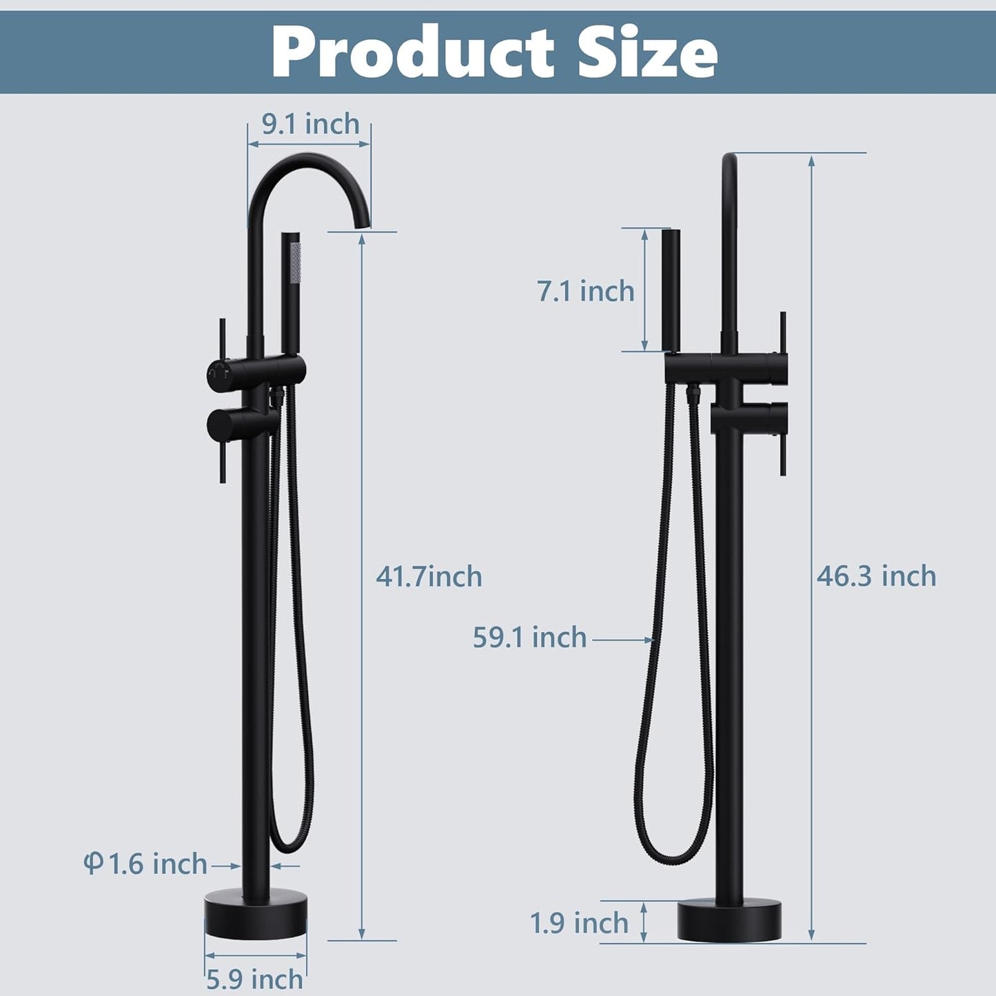 Free Standing Tub Filler Bathtub Faucet Stand Alone Matte Black