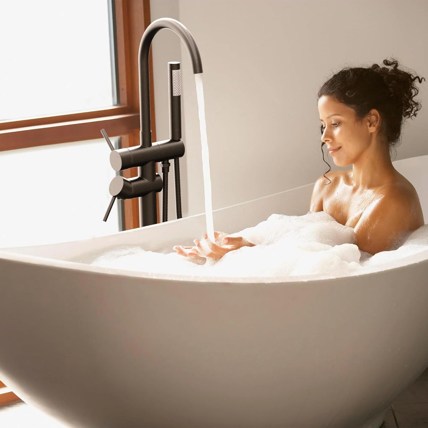 Free Standing Tub Filler Bathtub Faucet Stand Alone Matte Black