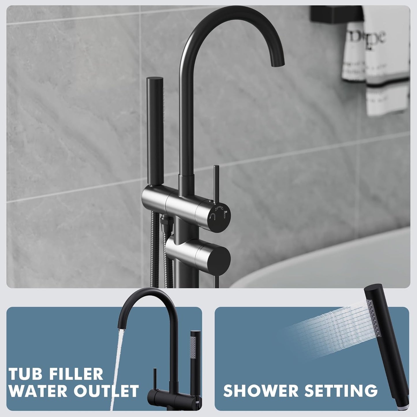 Free Standing Tub Filler Bathtub Faucet Stand Alone Matte Black